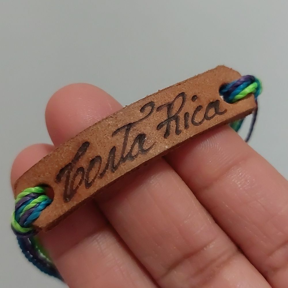 Costa Rica Genuine Leather Souvenir Bracelet Unisex Adjustable Cord - Picture 2 of 3